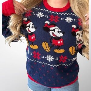Disney Women's Navy and Red Mickey Mouse Sweater